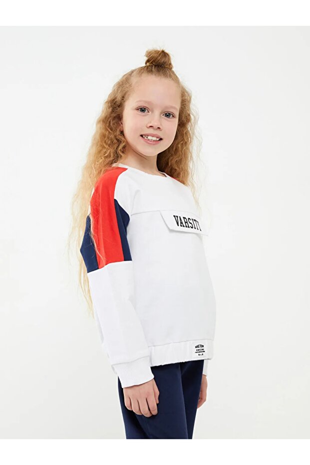 Crew Neck Printed Long Sleeve Girl's Sweatshirt