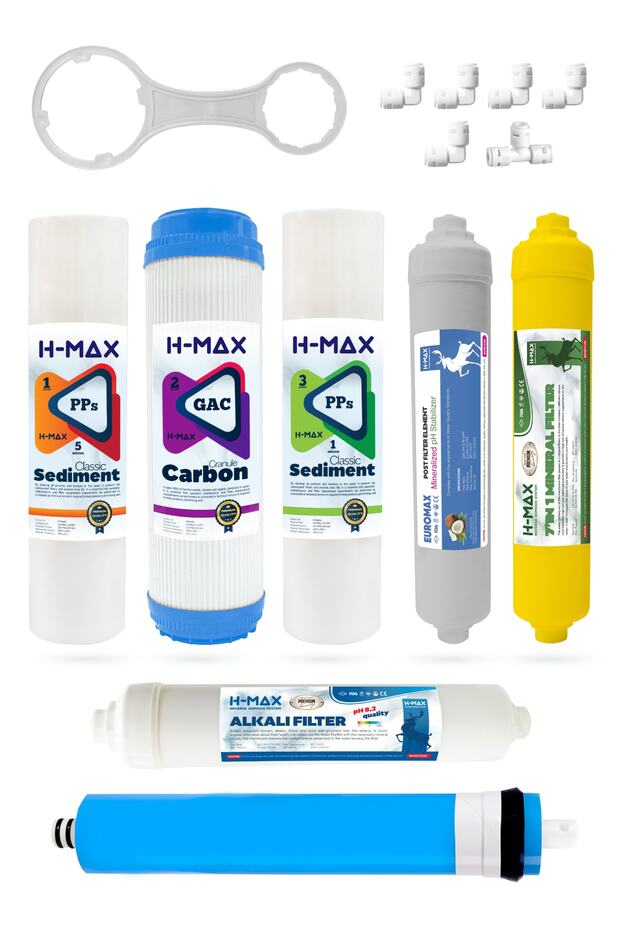 Reverse Osmosis Açık Kasa Su Arıtma 7'li Alkali 12 Aşamalı Filtre Seti (1012) - 1