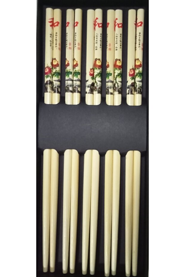Çiçek Desenli Chopstick 5'li Set - 1