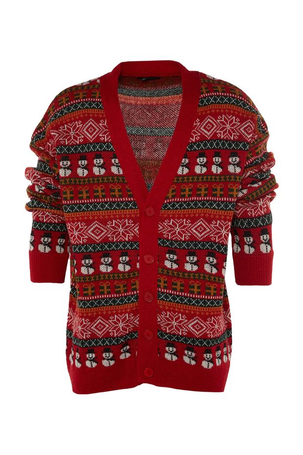 Çok Renkli Unisex Oversize/Geniş Kesim Yünlü Geniş Kalıp Christmas Triko Hırka TMNAW23HI00043 - 12