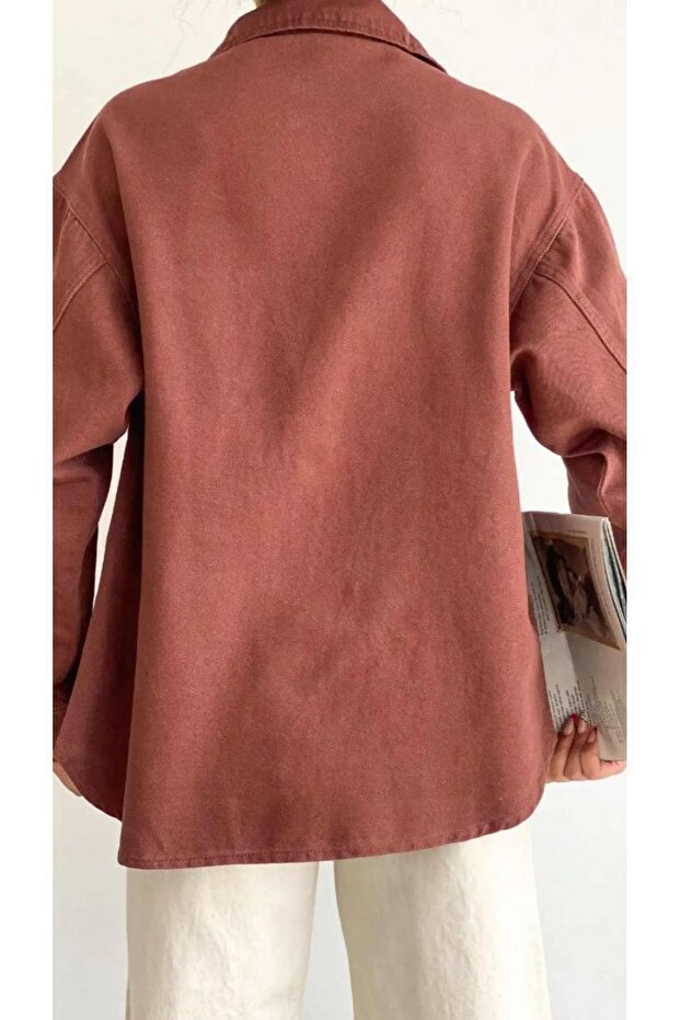 Kiremit Kadın Oversize Denim Gömlek - 2