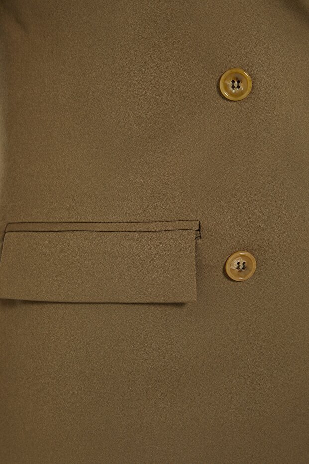 Açık Haki Regular Astarlı Kruvaze Kapama Dokuma Blazer Ceket TWOAW21CE0264 - 8
