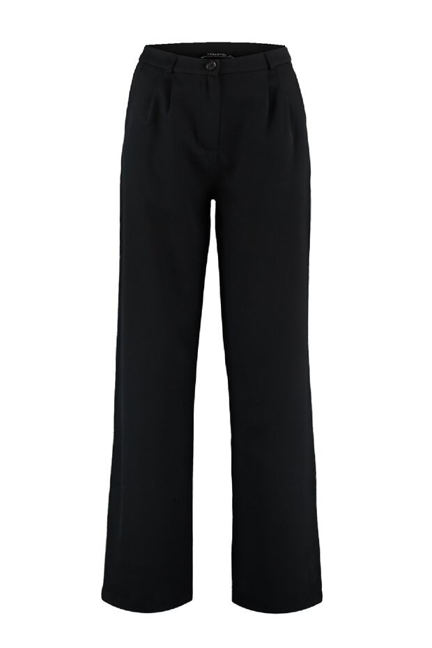 Siyah Wide Leg/Geniş Paça Pilili Dokuma Kumaş Pantolon TWOAW22PL0475 - 5