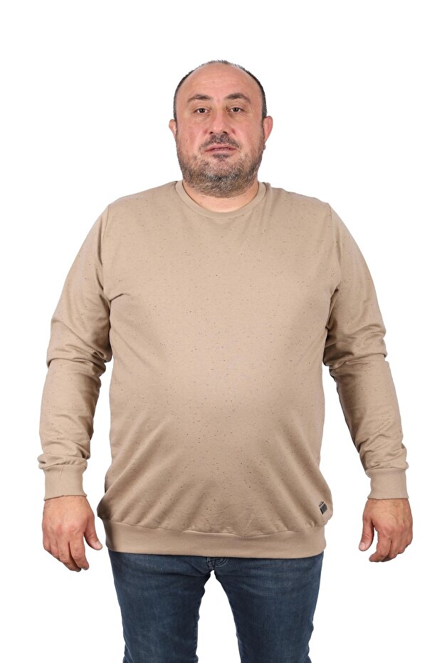 سويت شيرت كبير الحجم برقبة دائرية من الجلد Arma 22703-beige