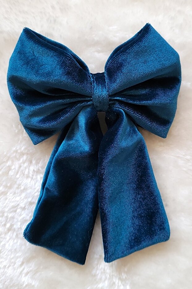 Bow Appearance Indigo Velvet Fabric Automatic Hair Clip 6000