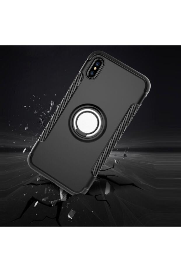 Iphone X Xs 360 Doner Yüzüklü Darbe Emici Armor Tpu+pc Kılıf - Lacivert - 3