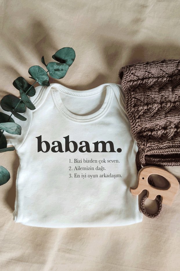 Unisex Baby Ecru Long Sleeve Organic Bodysuit with My Dad Written
