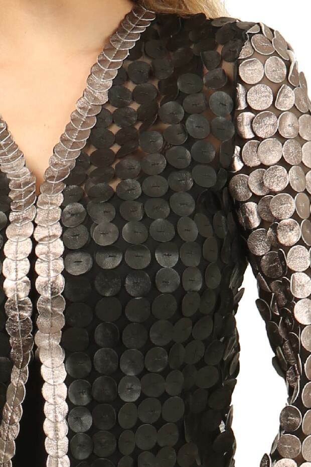 Kadın Siyah Pullu Deri Ceket - 2