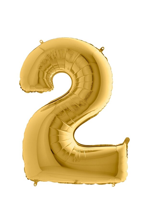 Medium Size Yellow Foil Balloon 34" Inch Gold Number 2 75 cm