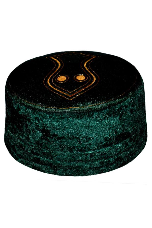 Green Skullcap with Sacred Sandal, Green Fez, Green Skullcap, Molded Skullcap, Turban Skullcap T063