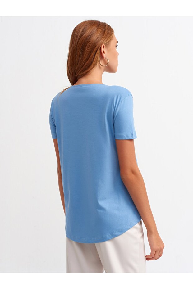 3471 Bisiklet Yaka Basic T-shirt-indigo - 2