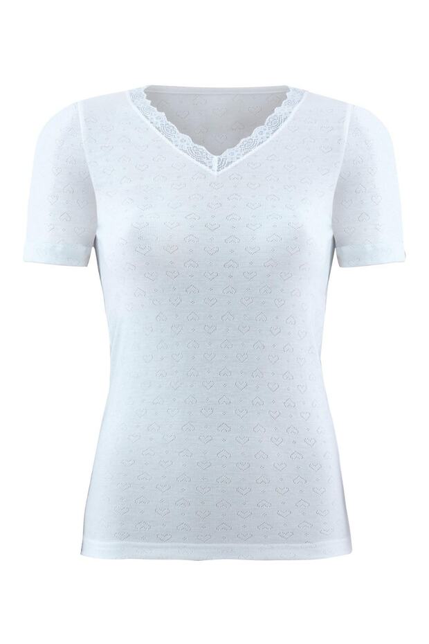 1269 Women's White V-Neck Lace Short Sleeve Thermal