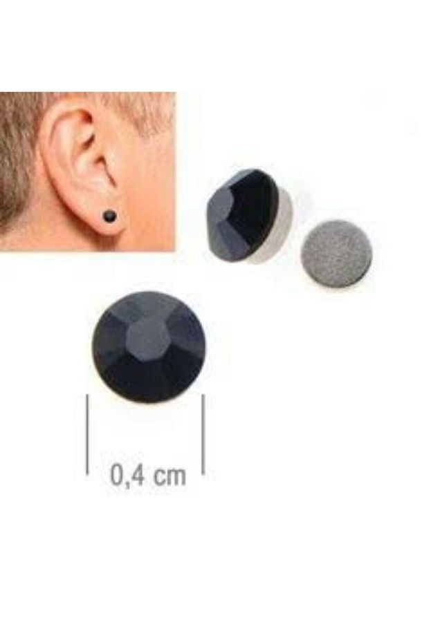 Unisex Siyah Deliksiz Mıknatıslı Tek Taş Küpe - 2