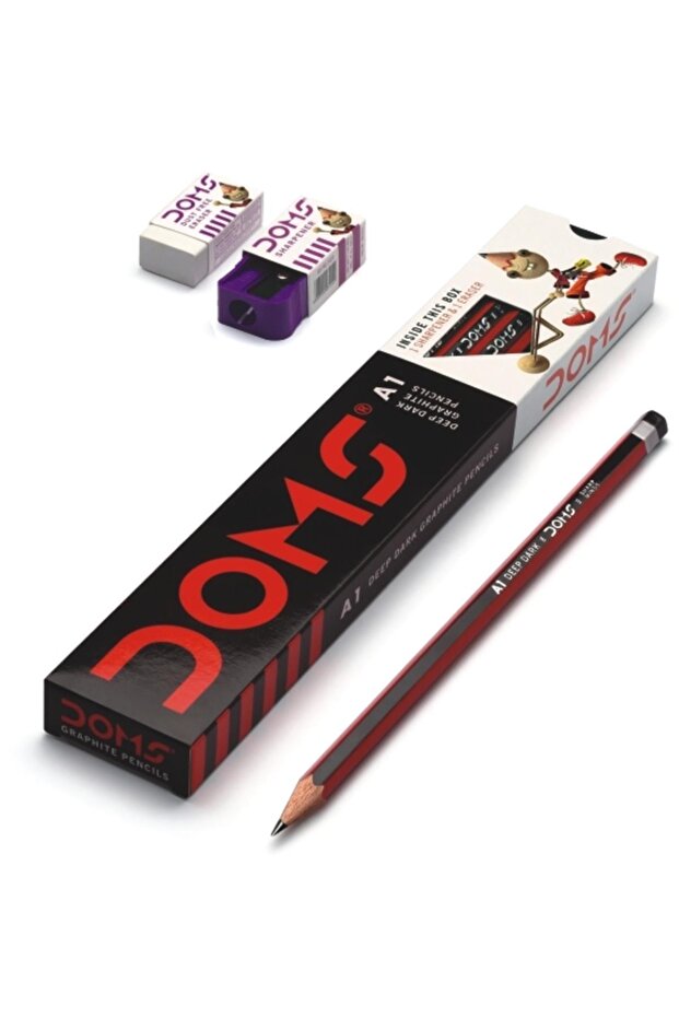 أقلام رصاص Doms A1 12 قطعة + ممحاة + مبراة 12 قطعة