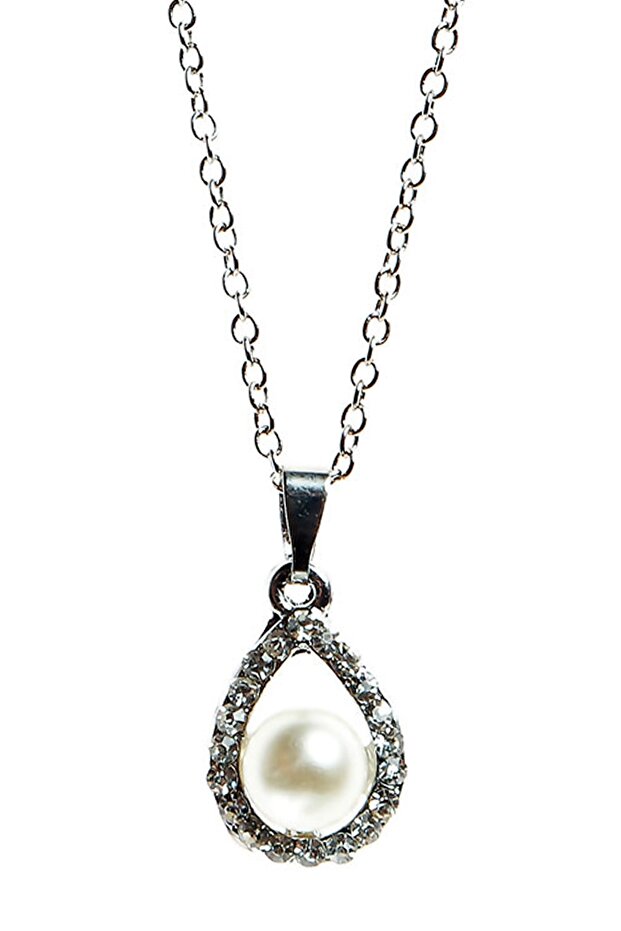 Women's White Zircon Stone Pearl Drop Necklace