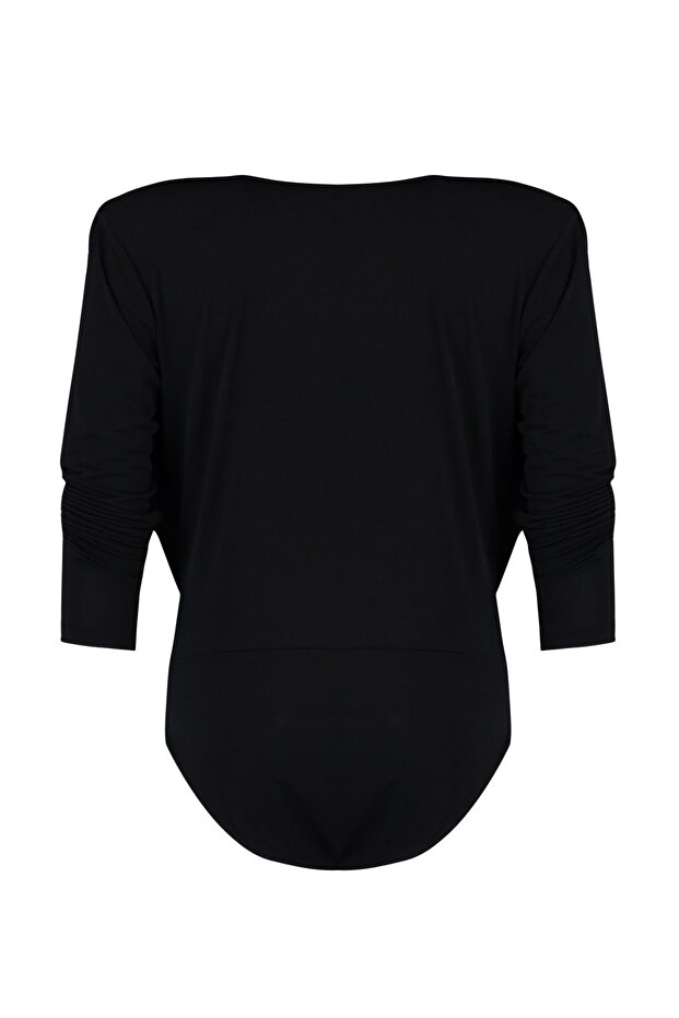 Siyah Vatkalı Kruvaze Kapama Çıtçıtlı Örme Body TBBAW23CS00014 - 7
