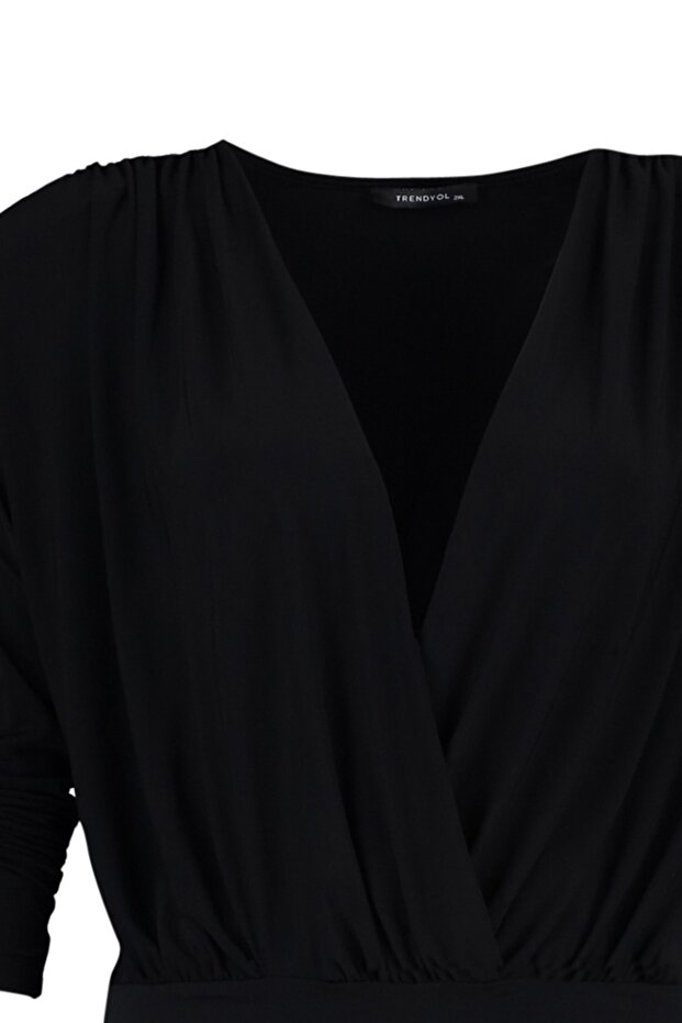 Siyah Vatkalı Kruvaze Kapama Çıtçıtlı Örme Body TBBAW23CS00014 - 8