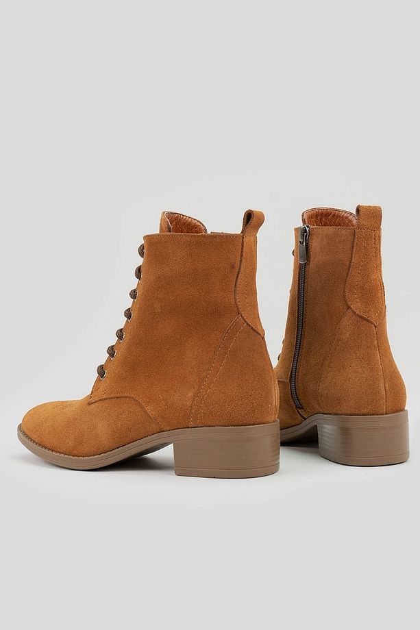 Kadın Taba Süet Hakiki Deri Bağcıklı Bot & Bootie - 4