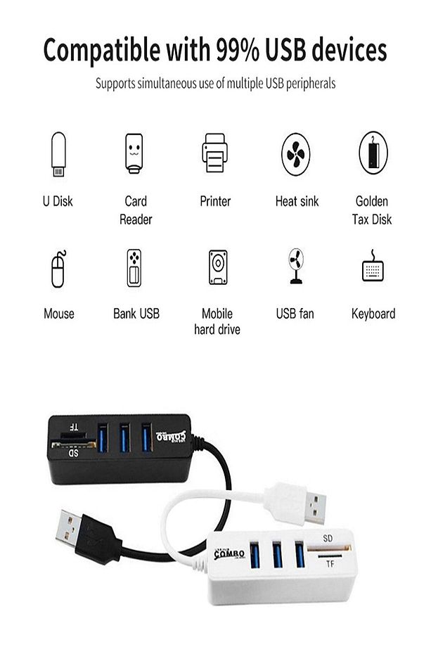3.0 Usb Çoğaltıcı, Tf Kart Girişli Sd Kart Girişli 1.2 Metre Kablo Uzunluk Usb Çoklayıcı Hub - 3