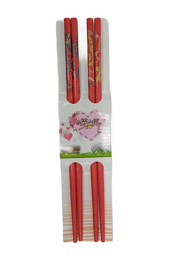 Chopstick Yemek Çubuğu Haşi Kırmızı 2 Çift Orijinal Desenli - 1