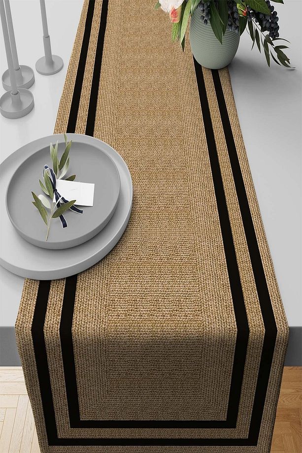 40x140cm Dokuma Kumaş Premium Tay Tüyü Leke Tutmaz Masa Örtüsü Runner Hasır Görünümlü Rnr187 - 1