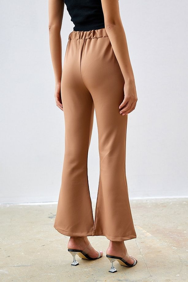 Yüksel Bel Ispanyol Paça Duble Kumaş Pantolon - Camel - 6