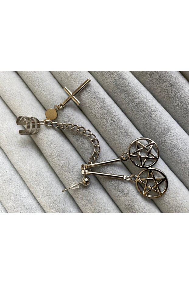 Pentagram Dangle Stud Earrings - 2