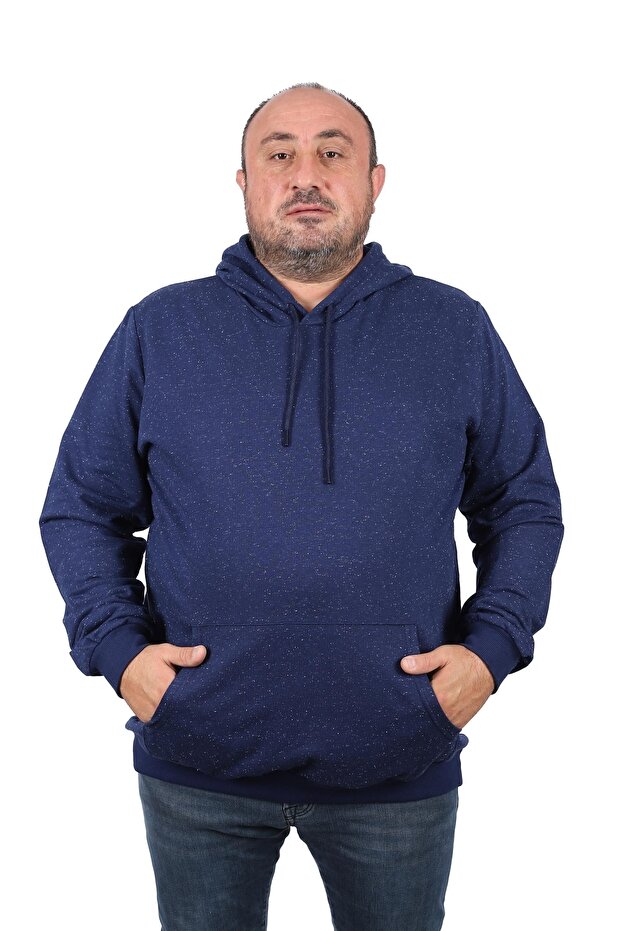 سويت شيرت بقلنسوة أساسي مقاس كبير 22705-أزرق داكن