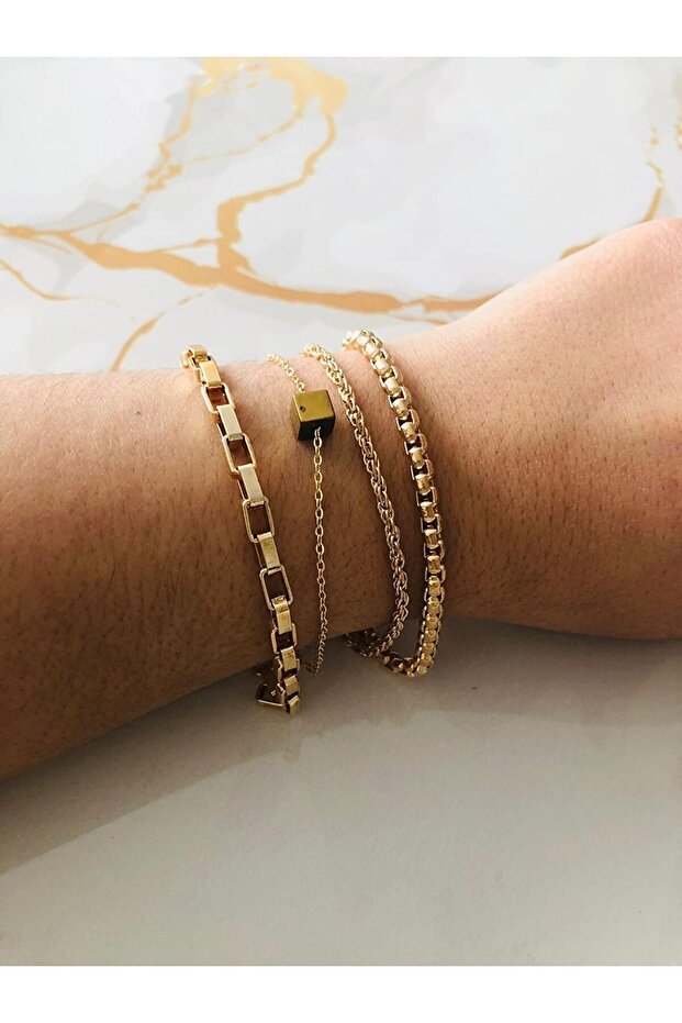 Cube Detail Four-Piece Combo Bracelet