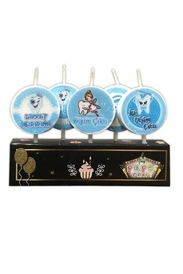 Set of 5 Blue First Tooth Cake Candles