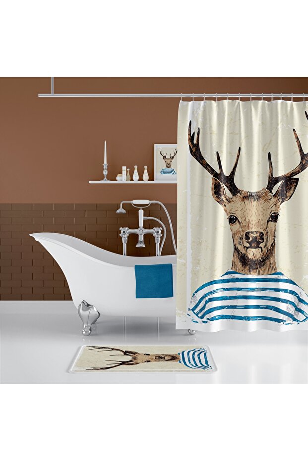 Bathroom Curtain 1X180X200 Single Wing Shower Curtain Ring Gift Shower Cabin Curtain Deer