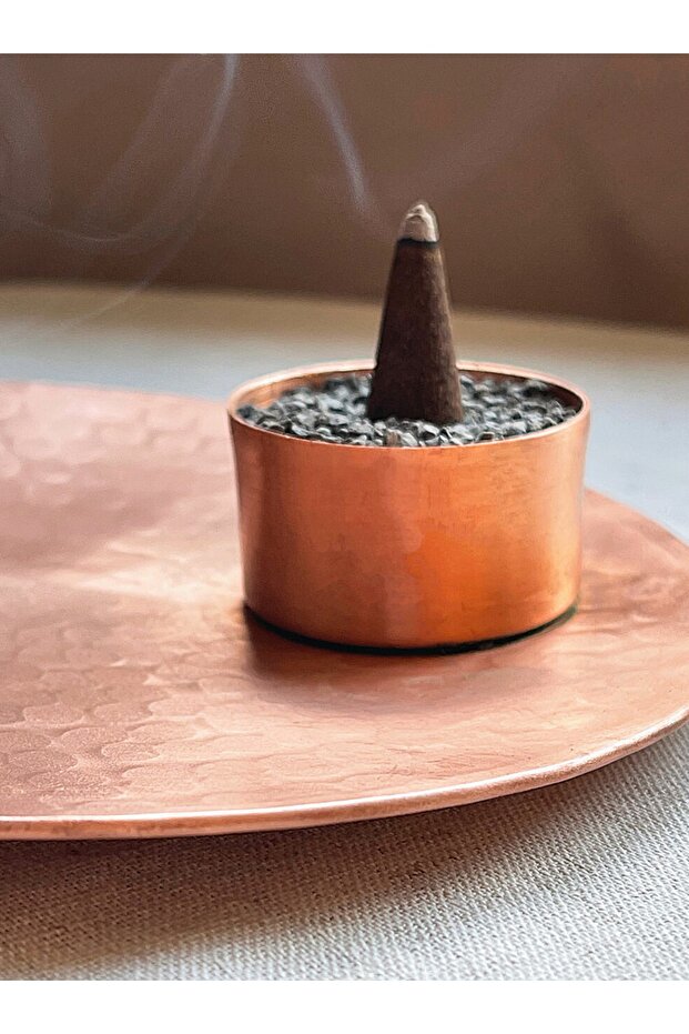 Yuvarlak Bakır Fincan Tütsülük - Mumluk - El Yapımı Bakır Tütsülük - 3