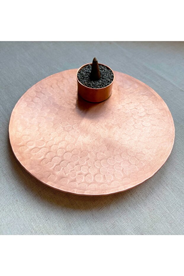 Yuvarlak Bakır Fincan Tütsülük - Mumluk - El Yapımı Bakır Tütsülük - 4