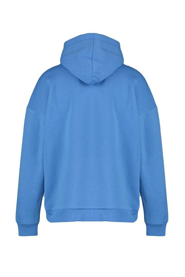 Mavi Oversize/Geniş Kesim Kapüşonlu İçi Polar/Sıcak Tutan Sweatshirt TMNAW21SW2005 - 8