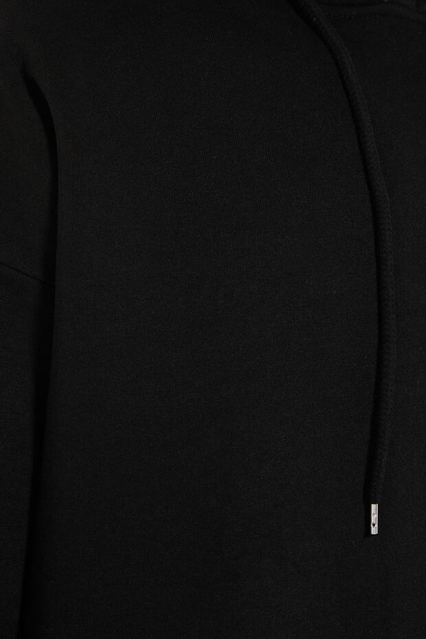 Siyah Oversize/Geniş Kesim Kapüşonlu İçi Polar/Sıcak Tutan Çiçek Baskılı Sweatshirt TMNAW22SW1651 - 7