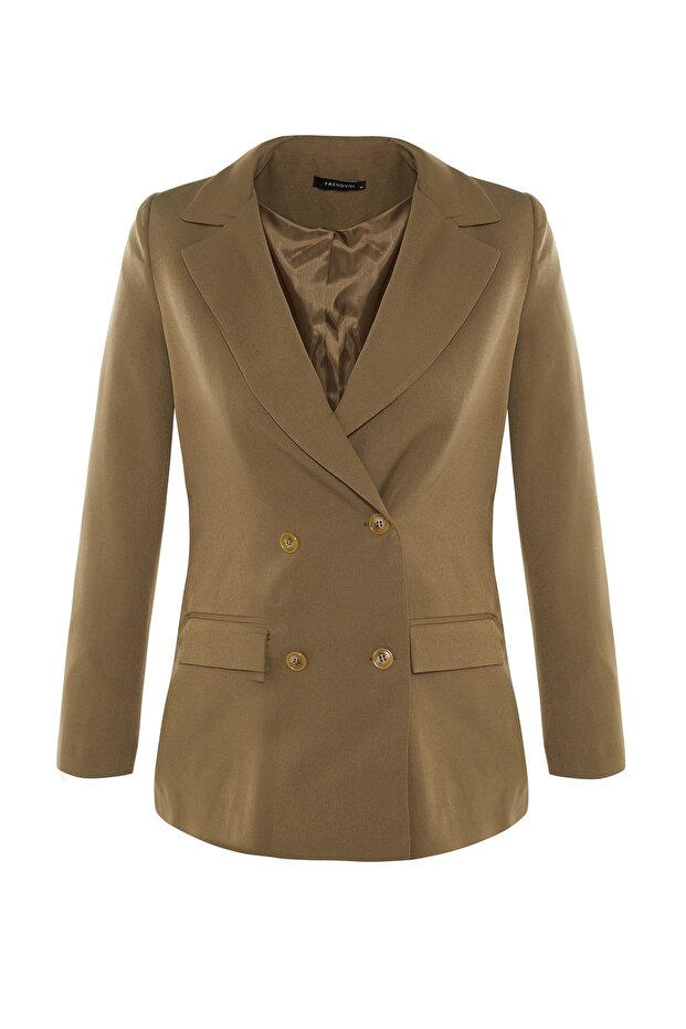 Açık Haki Regular Astarlı Kruvaze Kapama Dokuma Blazer Ceket TWOAW21CE0264 - 7