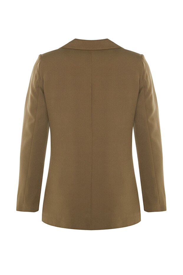 Açık Haki Regular Astarlı Kruvaze Kapama Dokuma Blazer Ceket TWOAW21CE0264 - 9