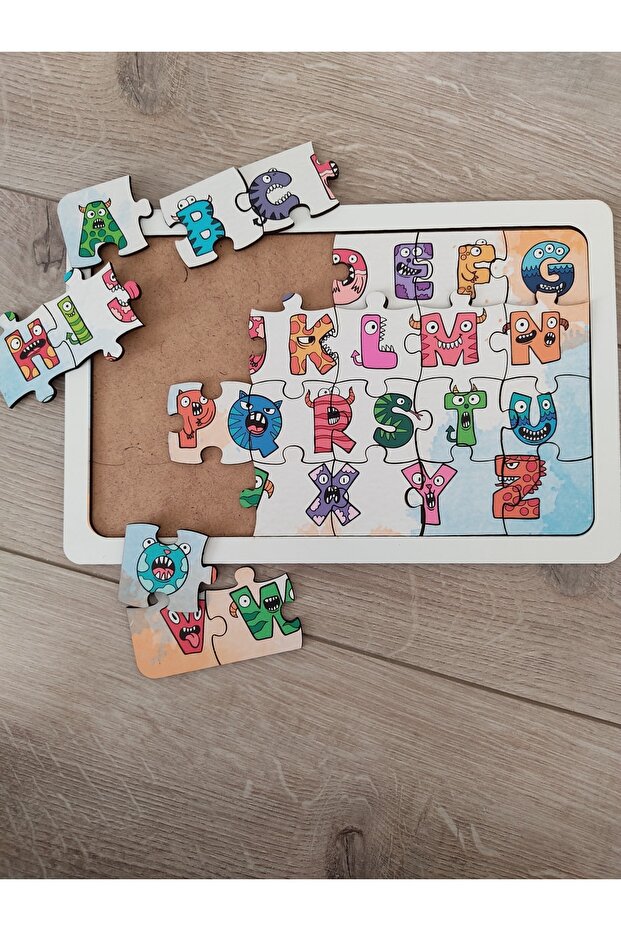 Ahşap 24 Parça Sevimli Alfabe Puzzle - 3