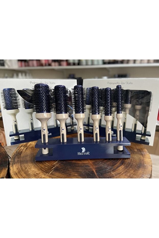 Thermal Ceramic Coated -6 Hair Brush Set with Body Stand, New -M-S-Hair1345