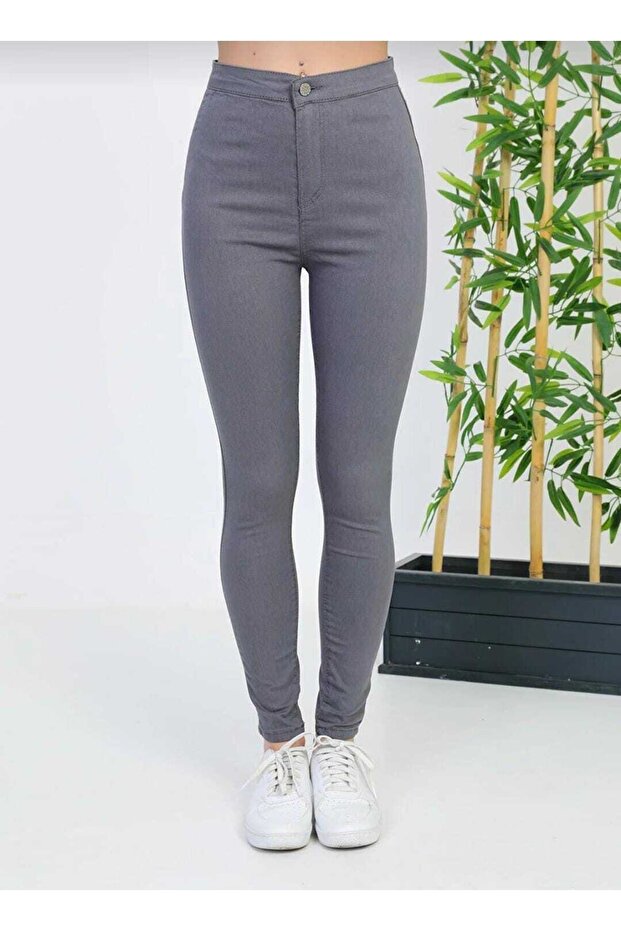 Women's Skinny Leg Lycra School Linen Gray Trousers