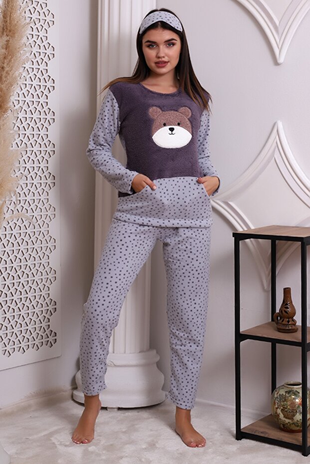 Fwn 3010 Plush Welsoft Fleece Winter Panda Women's Pajama Set with Pockets