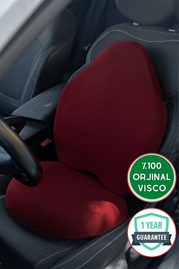 Visco Simit Sitting Cushion and Visco Waist Cushion (Latest Model) 2-Piece Visco Set Claret Red Color