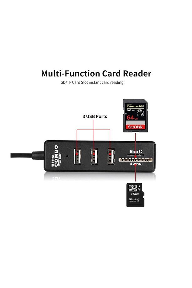 3.0 Usb Çoğaltıcı, Tf Kart Girişli Sd Kart Girişli 1.2 Metre Kablo Uzunluk Usb Çoklayıcı Hub - 2