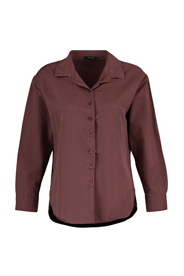 Kahverengi Loose Fit Pamuklu Dokuma Gömlek TWOAW20GO0107 - 5