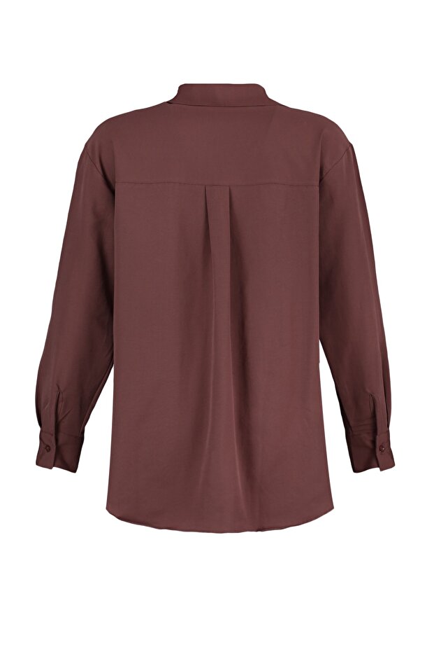 Kahverengi Loose Fit Pamuklu Dokuma Gömlek TWOAW20GO0107 - 7