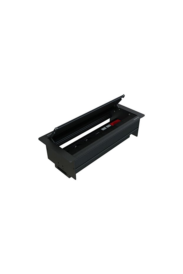 ® Duo-Line Double Opening Brushed Socket Box Usb-Ups-Cat6/3 - Black