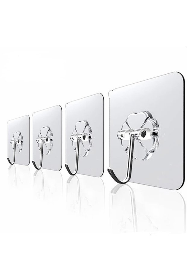4Pcs 6x6cm Self Adhesive Transparent Strong Hanger Door Wall Hangers Heavy Duty Carrying Hanger