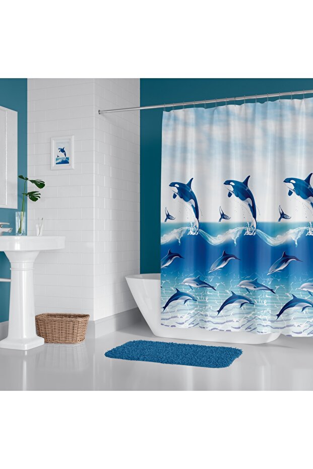 Bathroom Curtain 1x180x200 Single Wing Shower Curtain with Ring Gift 9515