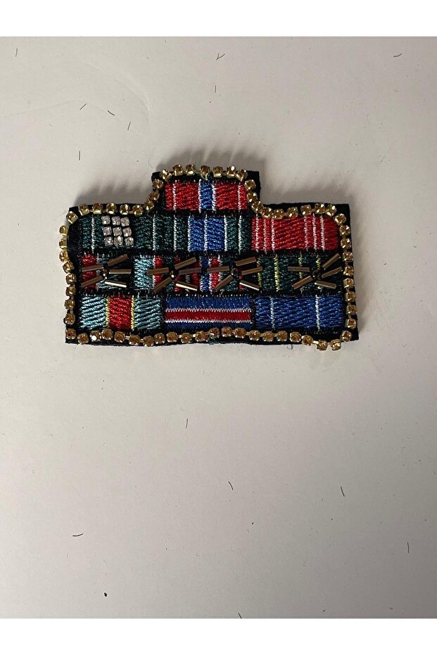 9x6 Cm Patterned Striped Stoned and Beaded Applique Patch Emblem 9x6 Cm