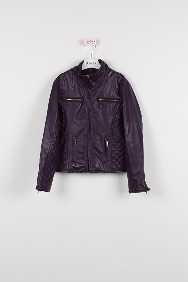 Girl's Purple Leather Coat
